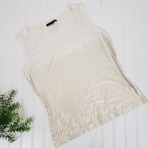 St John Metallic Tank Top Cream Gold Stretchy size Small